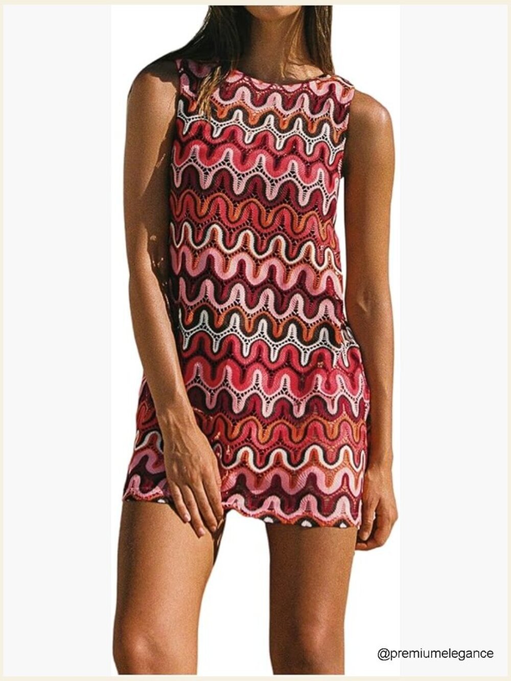 Crochet Mini Sundress Bohemian A-Line Crewneck Sleeveless Summer Party Dress